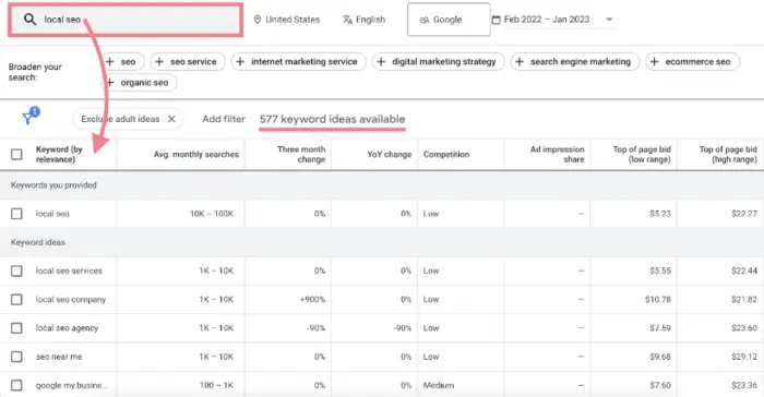  local SEO keyword research process using Google Keyword Planner